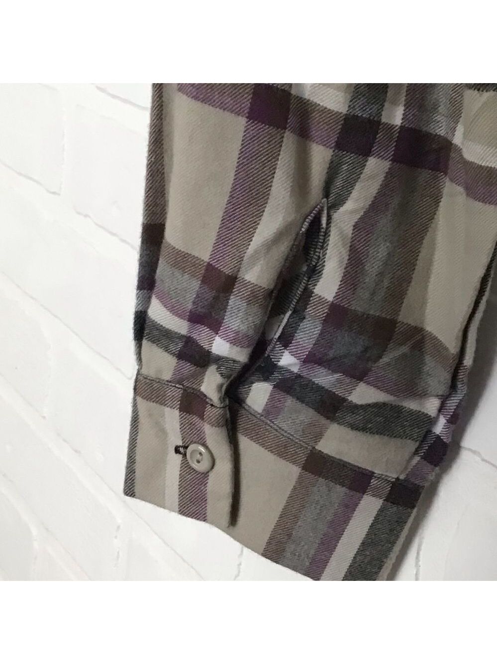 2/40$ FLANNEL plaid checkers Forever 21 oversize Crop blouse plaid beige neutral - Picture 5 of 10